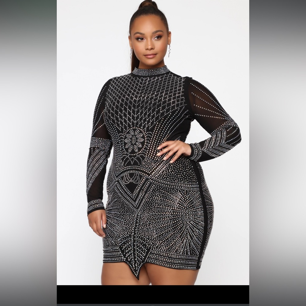 Fashionnova money flow rhinestone mini dress